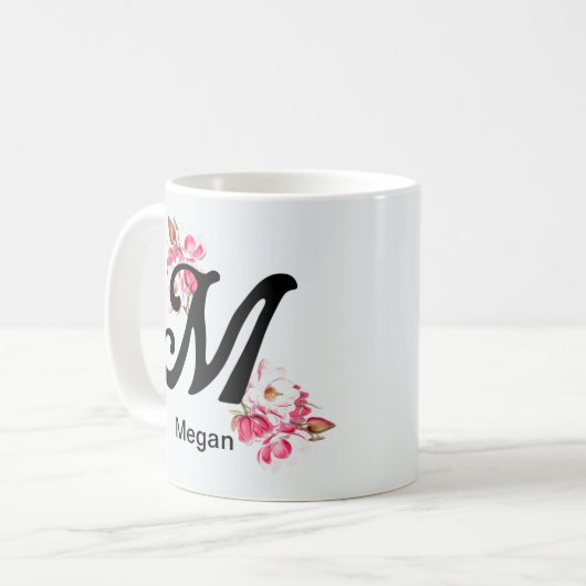 Initial Letter Floral M Monogram Coffee Tasse (Vorderseite Links)