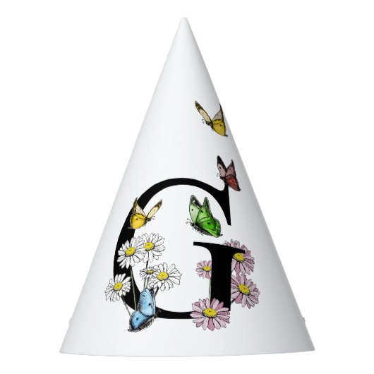 Initial Letter G Floral Butterfly Monogramm Partyhütchen (Vorderseite)
