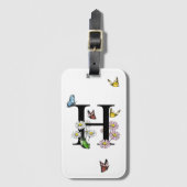 Initial Letter H Floral Butterfly Monogramm Gepäckanhänger (Vorderseite Vertikal)