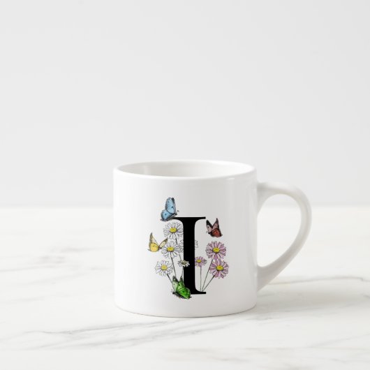 Initial Letter I Floral Butterfly Monogramm Espressotasse (Rechts)