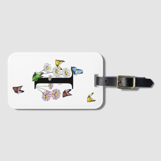 Initial Letter I Floral Butterfly Monogramm Gepäckanhänger (Vorderseite (Horizontal))