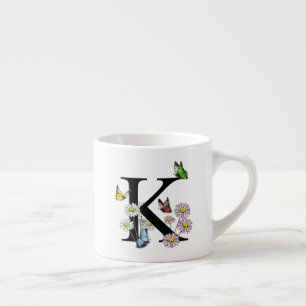 Initial Letter K Floral Butterfly Monogramm Espressotasse