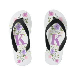 Initial Letter K Plus floral Design Kinderbadesandalen