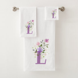 Initial Letter L Plus Blumendesign Badetuch Set