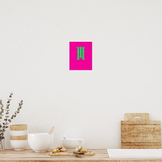 Initial Letter Modern Monogram Stylish Pink Green Poster (Küche)