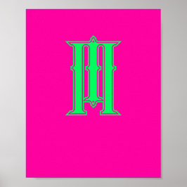 Initial Letter Modern Monogram Stylish Pink Green Poster
