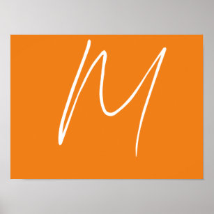 Initial Letter Monogram Modern Style Orange White Poster