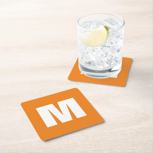 Initial Letter Monogram Modern Style Orange White Rechteckiger Pappuntersetzer (Vor Ort)