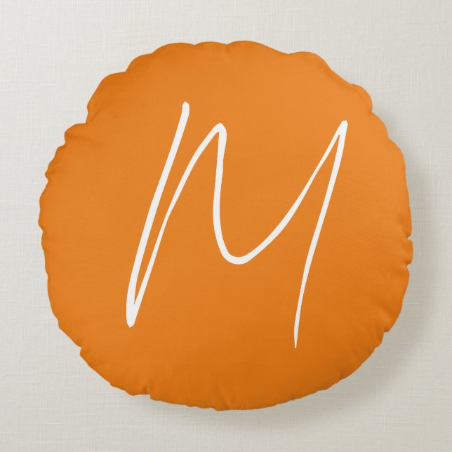 Initial Letter Monogram Modern Style Orange White Rundes Kissen (Vorderseite)