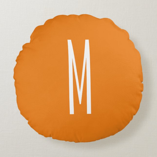 Initial Letter Monogram Modern Style Orange White Rundes Kissen (Vorderseite)
