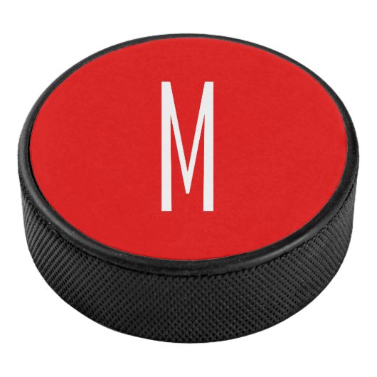 Initial Letter Monogram Modern Style Red White Eishockey Puck (3/4)