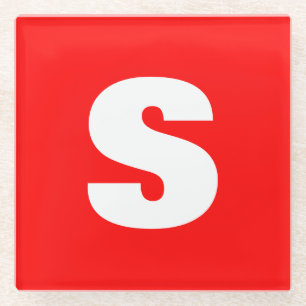 Initial Letter Monogram Modern Style Red White Glasuntersetzer