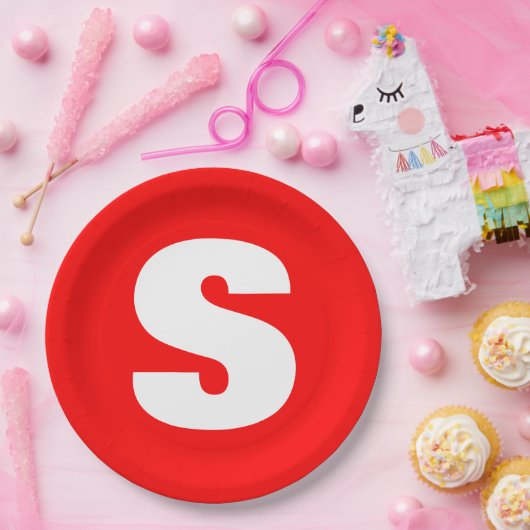 Initial Letter Monogram Modern Style Red White Pappteller (Party)