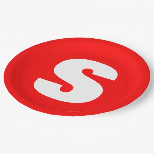 Initial Letter Monogram Modern Style Red White Pappteller (Schrägansicht)