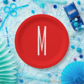 Initial Letter Monogram Modern Style Red White Pappteller (Party)
