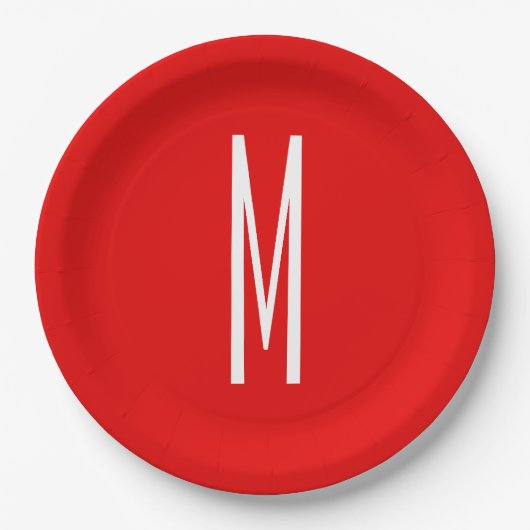 Initial Letter Monogram Modern Style Red White Pappteller (Vorderseite)