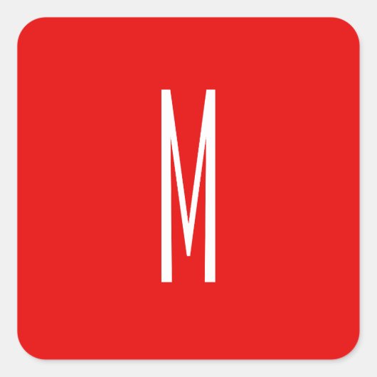 Initial Letter Monogram Modern Style Red White Quadratischer Aufkleber (Vorderseite)