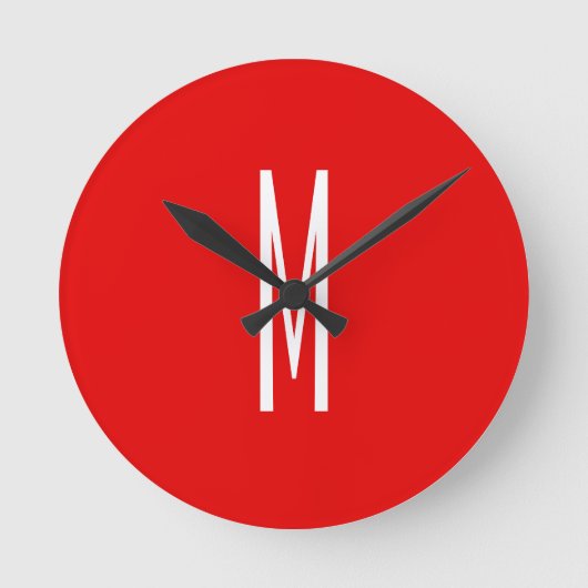 Initial Letter Monogram Modern Style Red White Runde Wanduhr (Vorderseite)