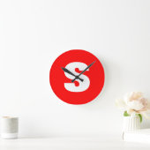 Initial Letter Monogram Modern Style Red White Runde Wanduhr (Zuhause)