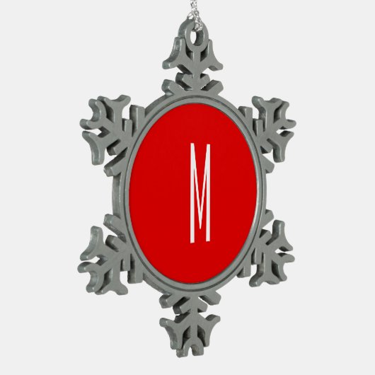 Initial Letter Monogram Modern Style Red White Schneeflocken Zinn-Ornament (Links)