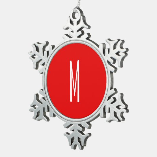 Initial Letter Monogram Modern Style Red White Schneeflocken Zinn-Ornament (Rechts)