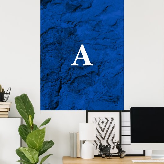 Initial Letter Monogram Modern Stylish Blue Poster (Heimbüro)