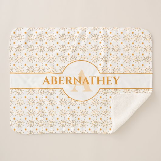 Initial Letter Monogram & Name Hand Drawn Sun Sherpadecke (Vorderseite (Horizontal))