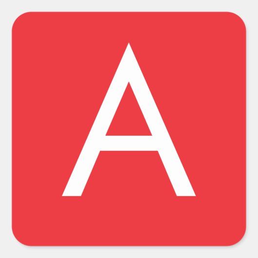 Initial Letter Monogram Red White Plain Modern Quadratischer Aufkleber (Vorderseite)