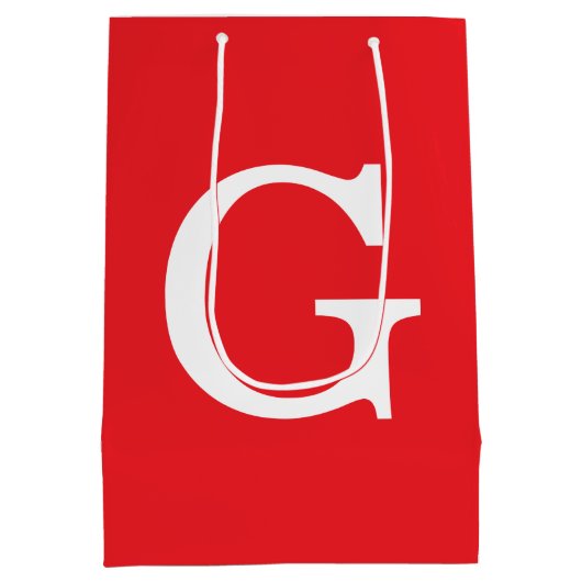 Initial Letter Monogram Red White Plain Simple Mittlere Geschenktüte (Rückseite)