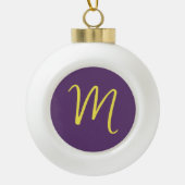 Initial Letter Monogram Stylish Indigo Yellow Keramik Kugel-Ornament (Vorderseite)