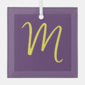 Initial Letter Monogram Stylish Indigo Yellow Ornament Aus Glas (Vorderseite)