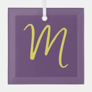 Initial Letter Monogram Stylish Indigo Yellow Ornament Aus Glas