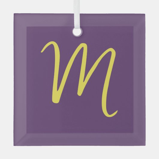 Initial Letter Monogram Stylish Indigo Yellow Ornament Aus Glas (Vorderseite)