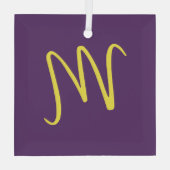 Initial Letter Monogram Stylish Indigo Yellow Ornament Aus Glas (Rückseite)