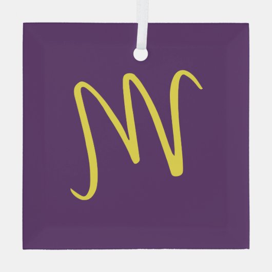 Initial Letter Monogram Stylish Indigo Yellow Ornament Aus Glas (Rückseite)