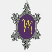 Initial Letter Monogram Stylish Indigo Yellow Schneeflocken Zinn-Ornament (Links)
