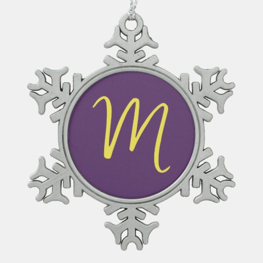Initial Letter Monogram Stylish Indigo Yellow Schneeflocken Zinn-Ornament (Vorderseite)
