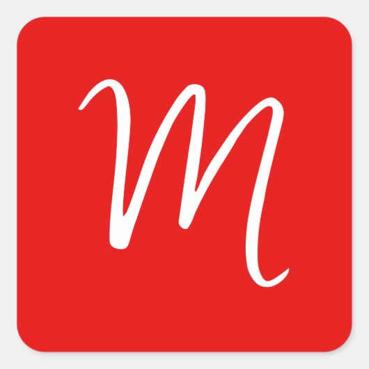 Initial Letter Monogram Stylish Red White Quadratischer Aufkleber (Vorderseite)