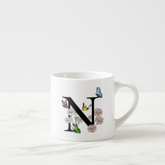 Initial Letter N Floral Butterfly Monogramm Espressotasse (Rechts)