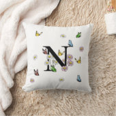 Initial Letter N Floral Butterfly Monogramm Kissen (Decke)
