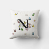Initial Letter N Floral Butterfly Monogramm Kissen (Rückseite)