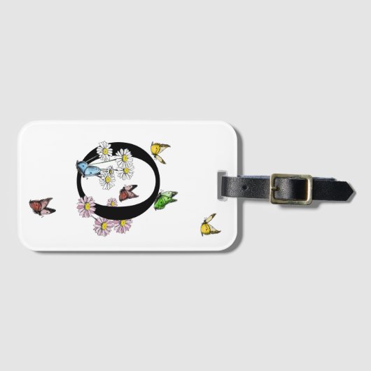 Initial Letter O Floral Butterfly Monogramm Gepäckanhänger (Vorderseite (Horizontal))
