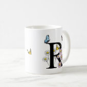 Initial Letter R Floral Butterfly Monogramm Kaffeetasse (VorderseiteRechts)