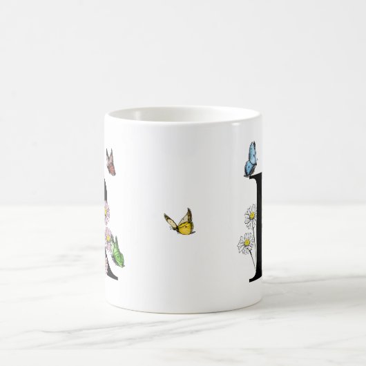 Initial Letter R Floral Butterfly Monogramm Kaffeetasse (Mittel)