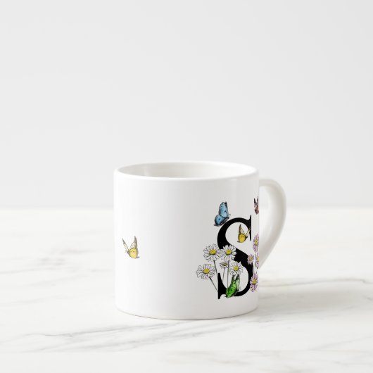 Initial Letter S Floral Butterfly Monogramm Espressotasse (Vorderseite Rechts)