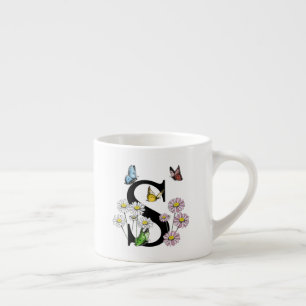 Initial Letter S Floral Butterfly Monogramm Espressotasse