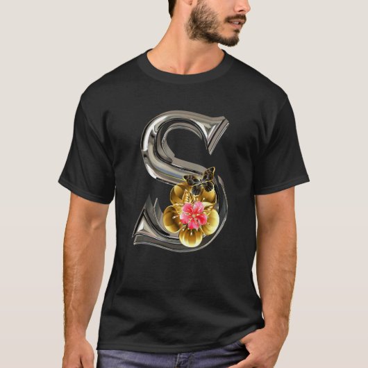 Initial Letter S Monogram Pink Sakura Flowers and T-Shirt (Vorderseite)