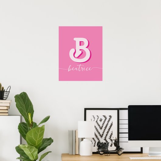 Initial Letter Stilvoll, Hot Pink Name Monogram Poster (Heimbüro)