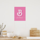 Initial Letter Stilvoll, Hot Pink Name Monogram Poster (Küche)