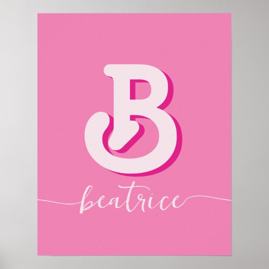 Initial Letter Stilvoll, Hot Pink Name Monogram Poster (Vorne)